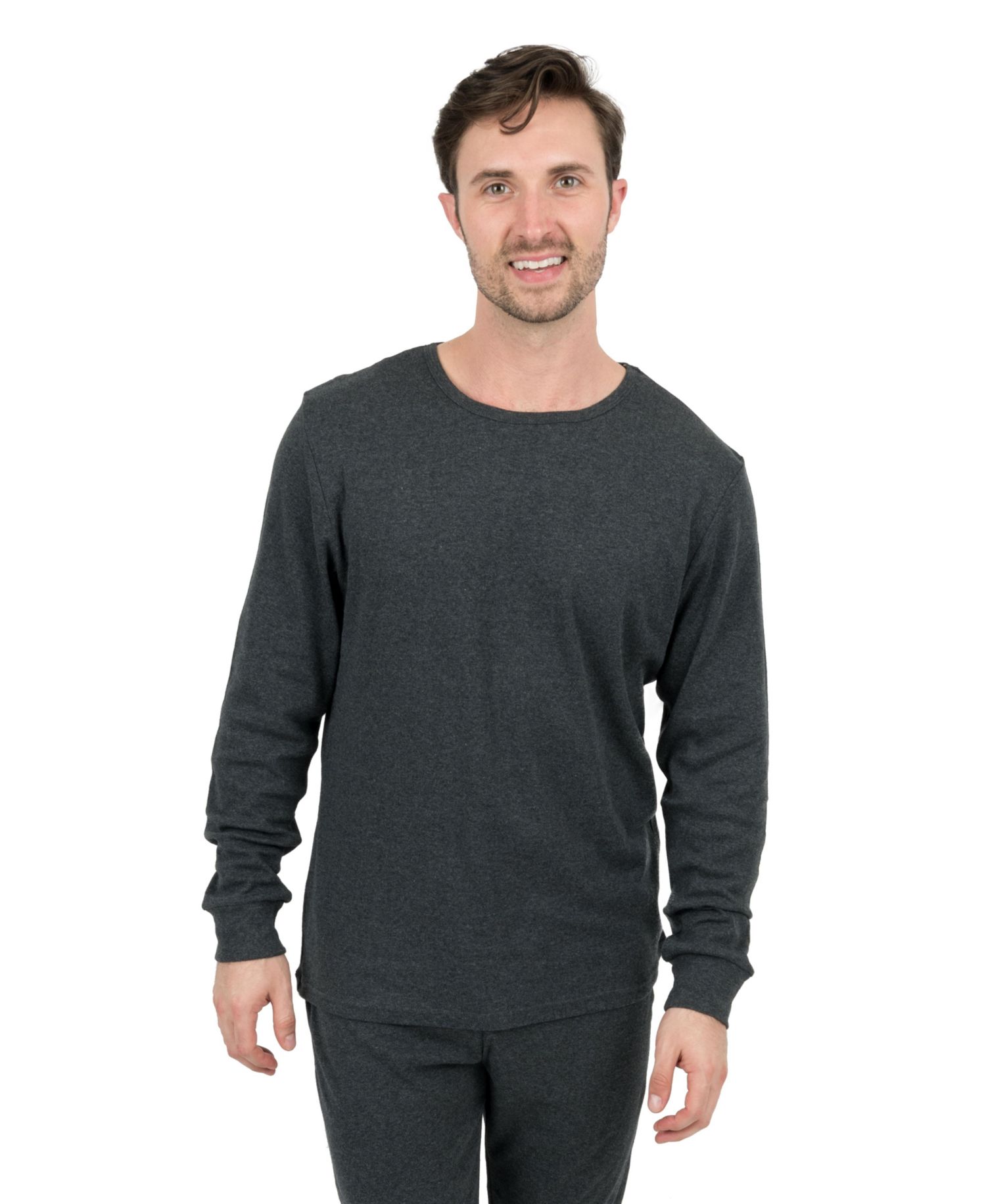 Mens Matching Family Two Piece Cotton Long Sleeve Shirt and Pants Solid Color Pajamas