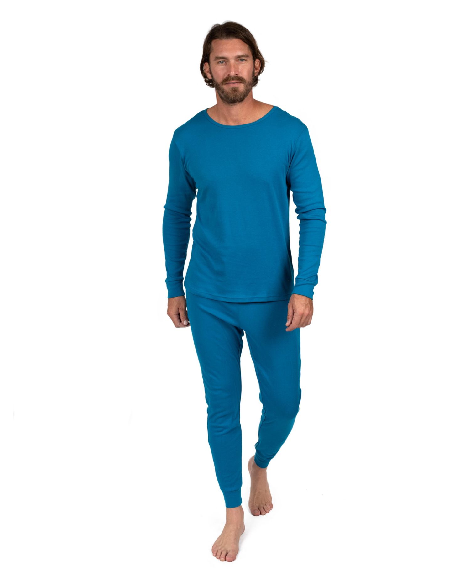 Mens Matching Family Two Piece Cotton Long Sleeve Shirt and Pants Solid Color Pajamas