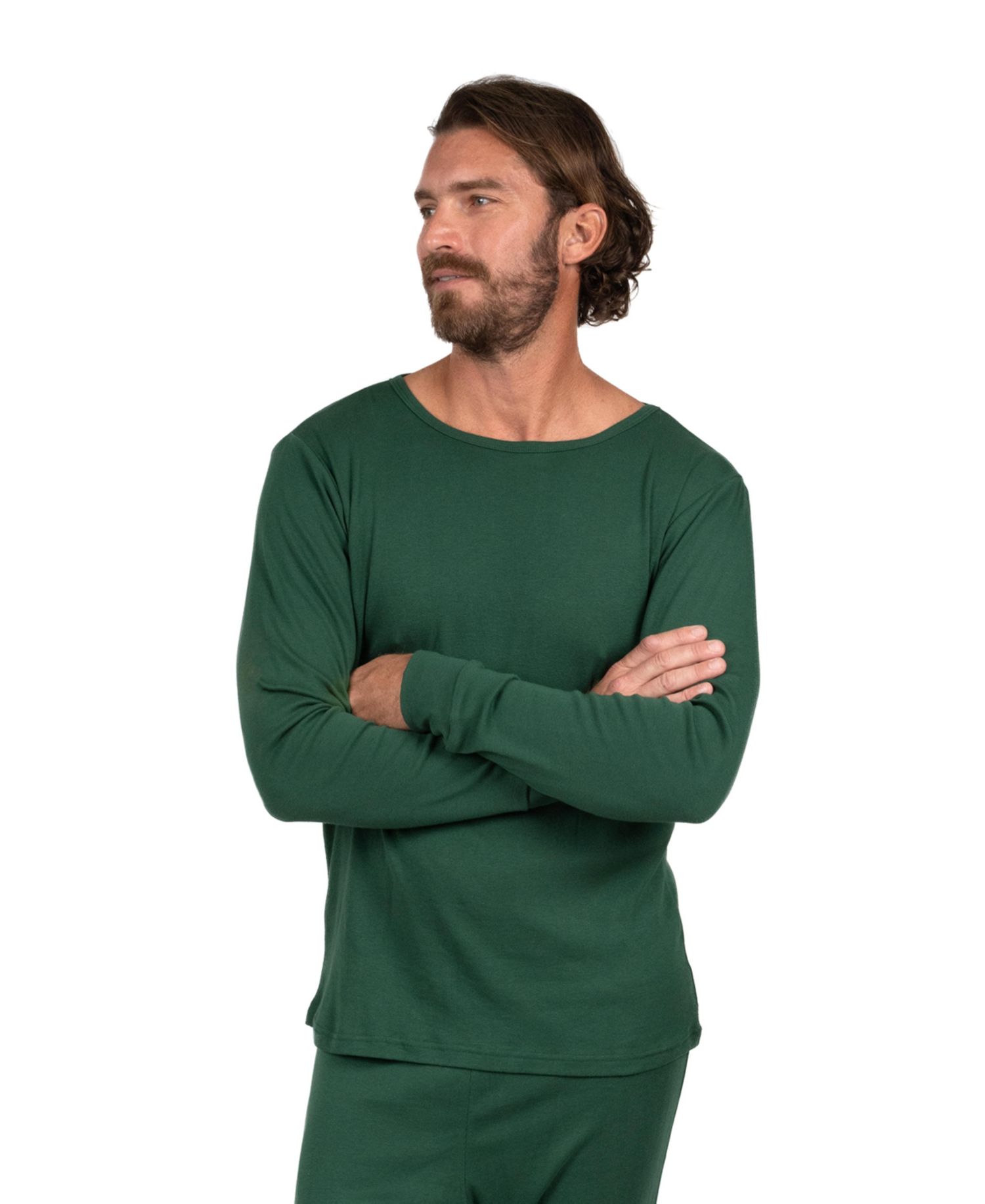 Mens Matching Family Two Piece Cotton Long Sleeve Shirt and Pants Solid Color Pajamas