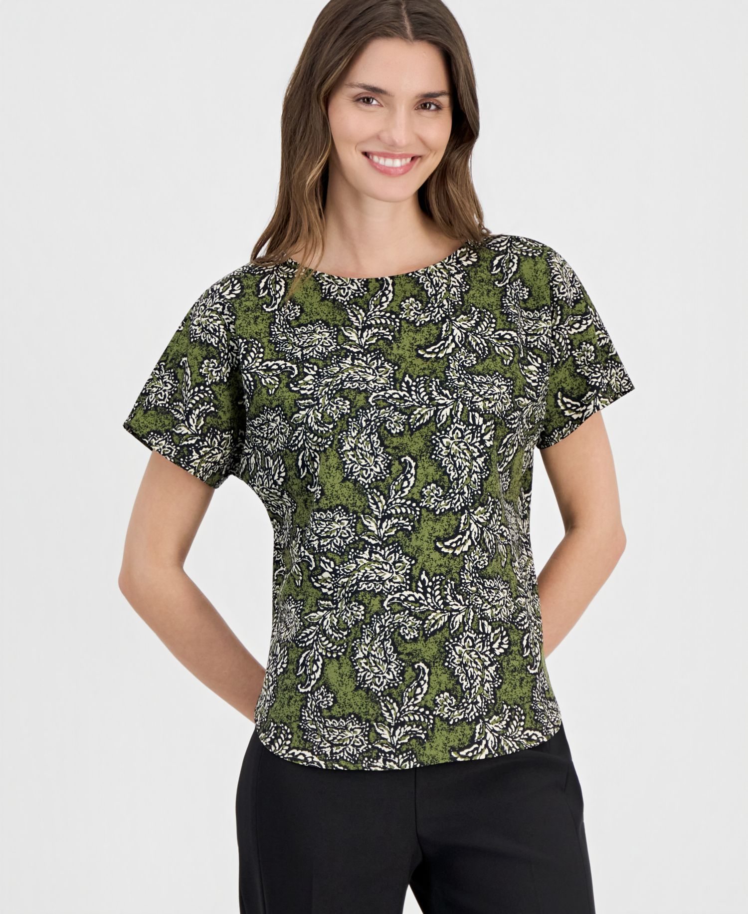 Women's Printed Boat-Neck Short-Sleeve Top