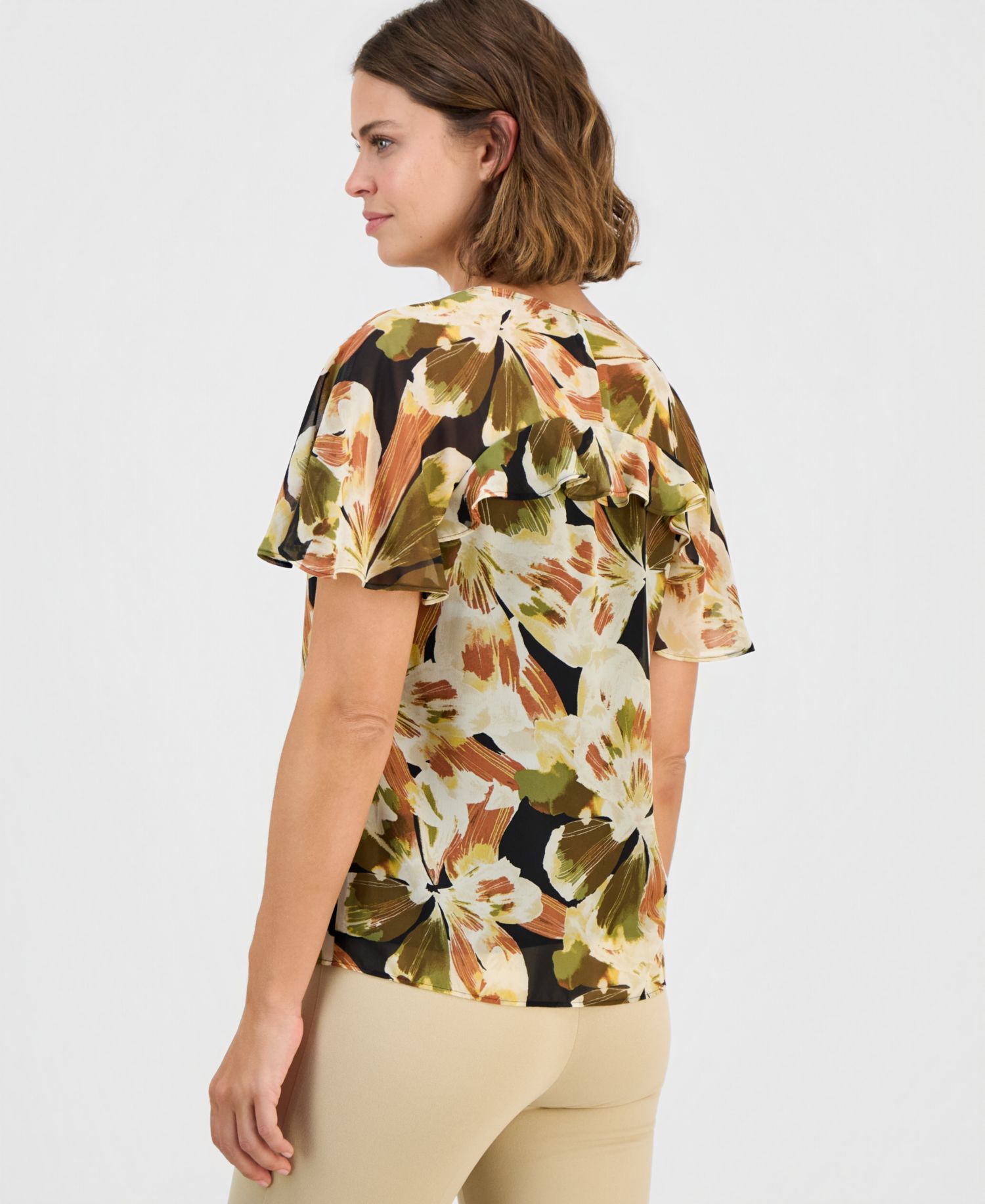 Petite V-Neck Ruffle-Sleeve Blouse