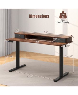  Height Adjustable Electric Standing Desk with 2 Drawers-Brown