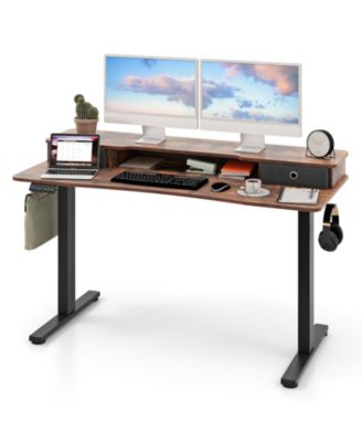  Height Adjustable Electric Standing Desk with 2 Drawers-Brown