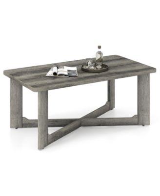 Rectangle Coffee Table Rubber Wood Base with X-Shaped Base-Gray