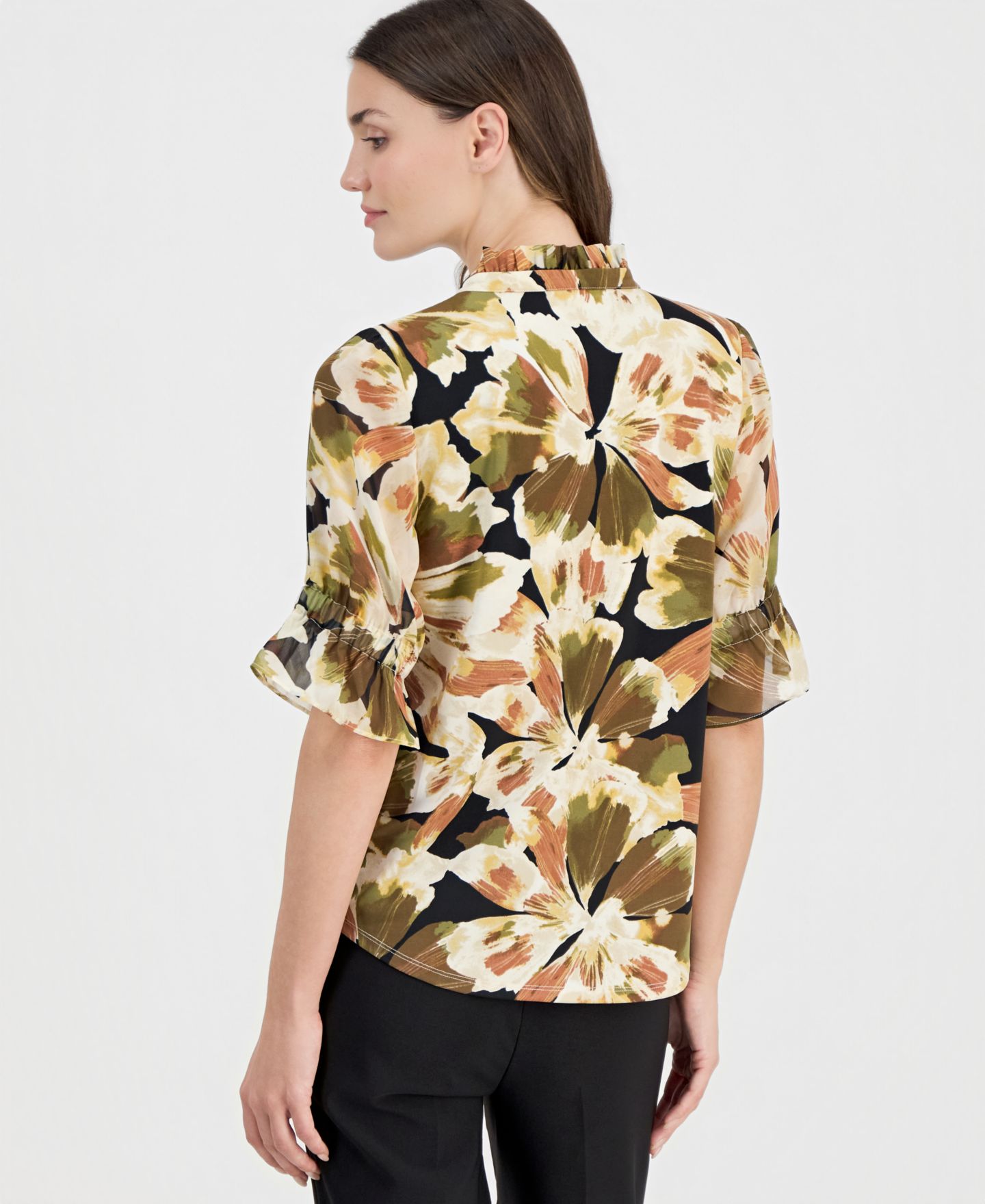 Женская блузка Anne Klein Printed Tie-Front 3/4-Sleeve Blouse, цвет: Чёрный разноцветный — фото 4