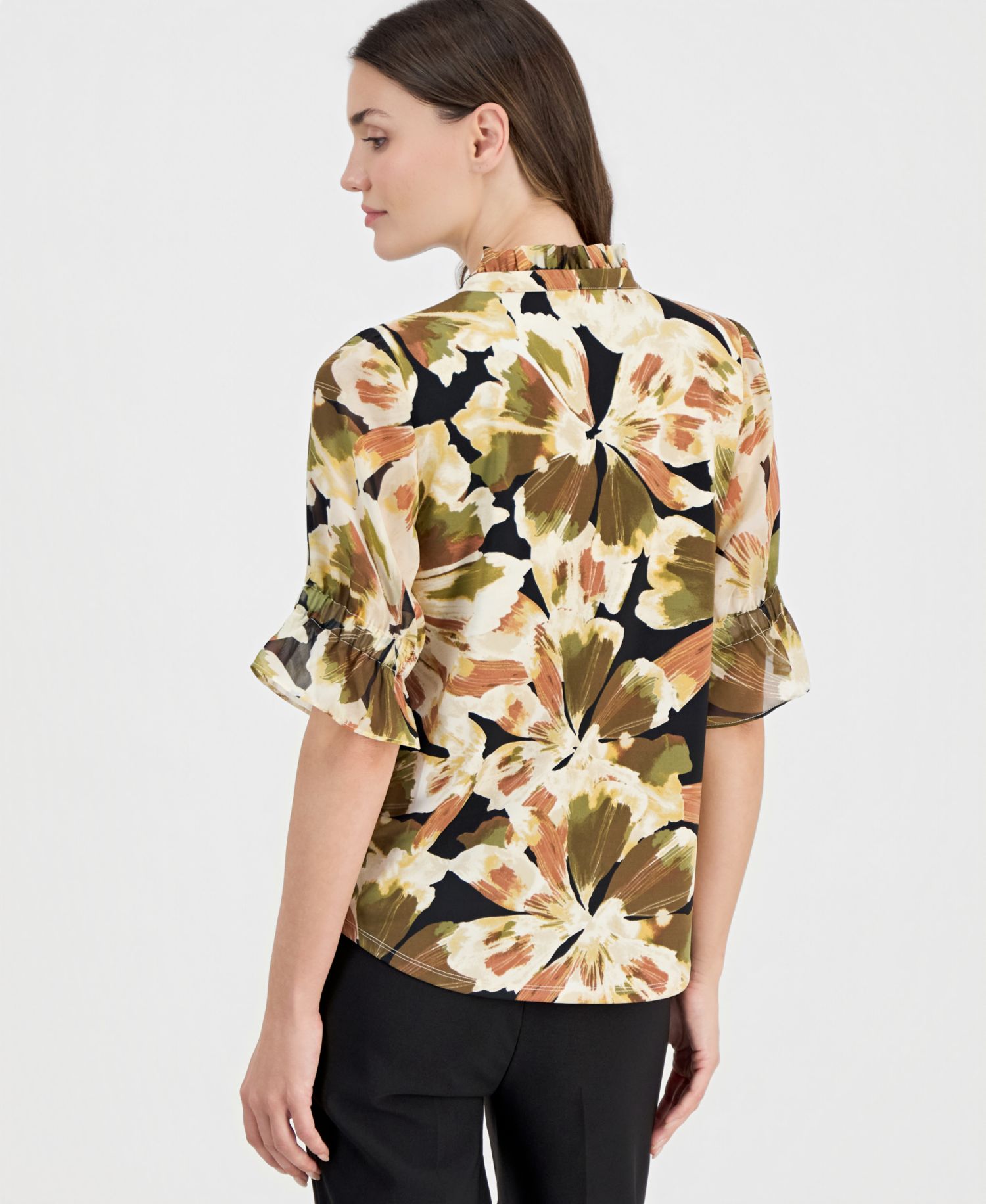Women's Printed Tie-Front 3/4-Sleeve Blouse