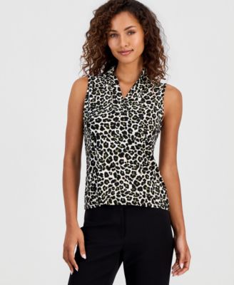 Women's Triple-Pleat V-Neck Sleeveless Top