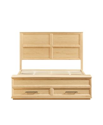 Queen Bed w/ Geometric Headboard and Storage Bench