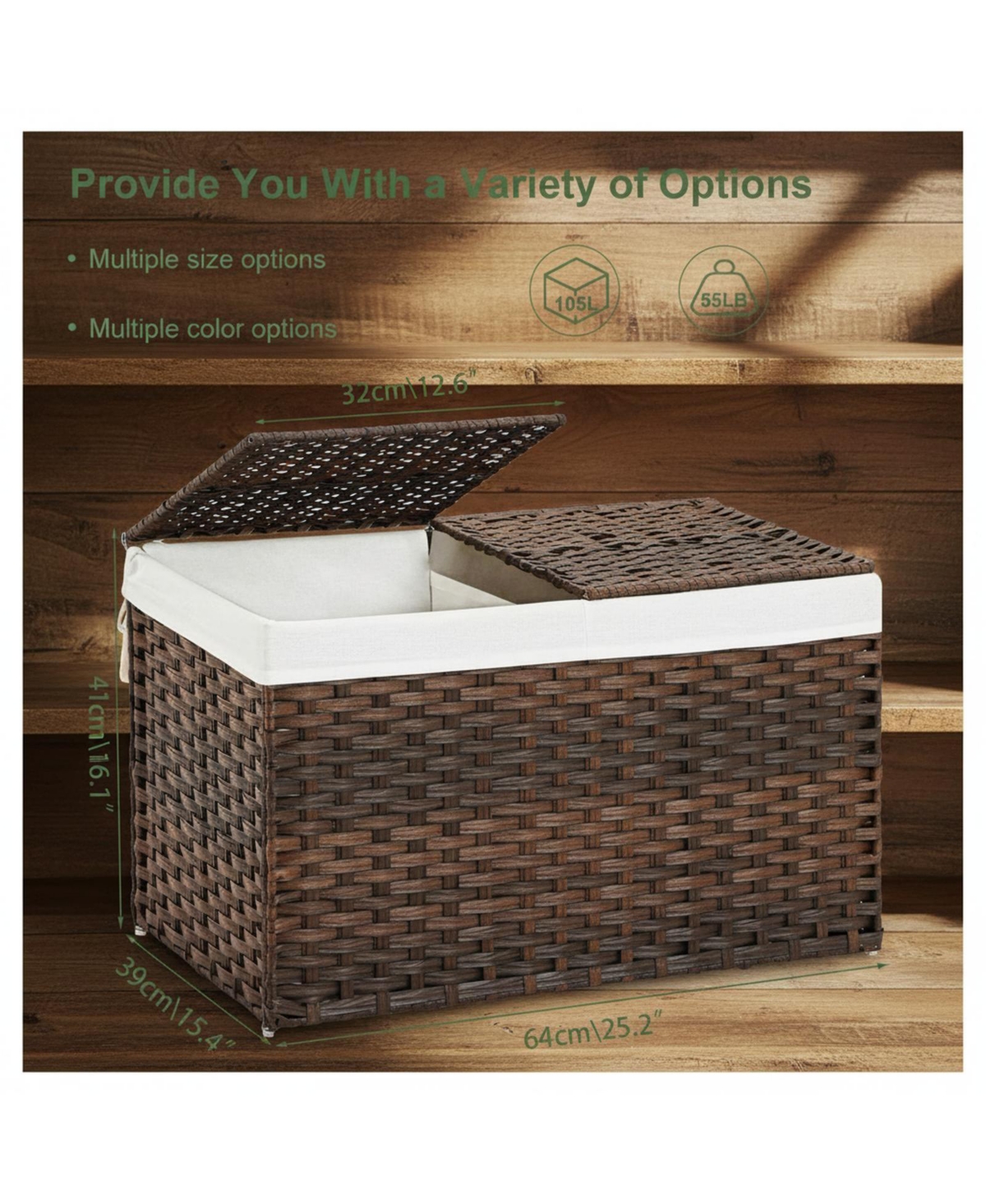 Yigii Storage Basket With Lid Woven Wicker 2 Bins 92 Gallon Foldable Removable Liners For Bedroom Laundry Room