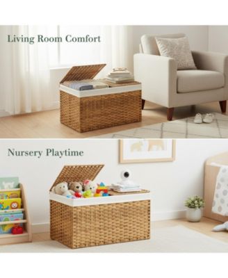 Storage Basket With Lid Woven Wicker 2 Bins 92 Gallon Foldable Removable Liners For Bedroom Laundry Room