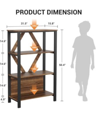 4-Tier Industrial Bookshelf with LED Lighting, Vintage Metal Display Bookcase, Heavy Duty Open Storage for Office, Bedroom