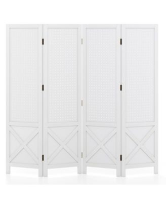 Pegboard Display Stand 4 Panel Folding Room Divider with Wooden Frame