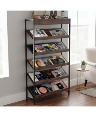 6-Tier Tall Freestanding Bookshelf with Angled Shelves for Home Office
