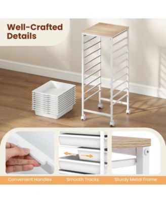 10-Drawer Rolling Storage Cart Mobile Utility Organizer with Wooden Tabletop and Lockable Wheels