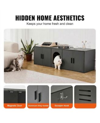 Wooden Cat Litter Box Enclosure Cabinet with Double Rooms for 2 Cats