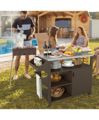 Outdoor Grill Cart with Storage Cabinet Shelves and Stainless Steel Top