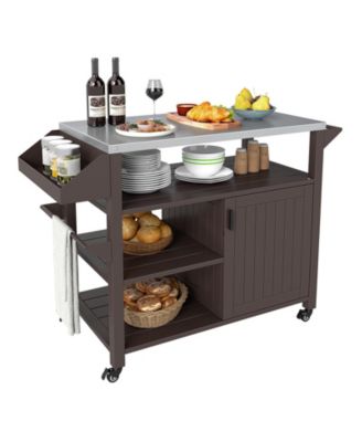Outdoor Grill Cart with Storage Cabinet Shelves and Stainless Steel Top