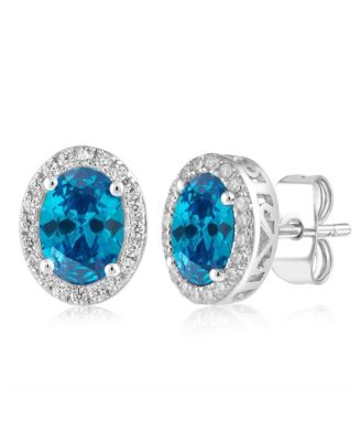 Elegant Oval Birthstone Halo CZ Studs