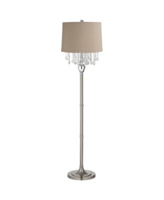 Chandelier Floor Lamp 62.5" Tall Brushed Nickel Chrome Crystals Linen Fabric Drum Shade for Living Room Reading Bedroom