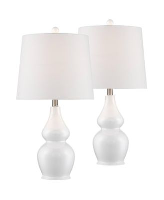 Jane Modern Table Lamps 25" High Set of 2 Ceramic with Dimmers Fabric Drum Shade for Bedroom Living Room Bedside Nightstand Office