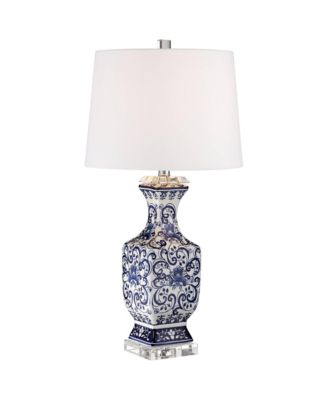28" Tall Traditional Table Lamp with Floral Porcelain and USB Charging Port