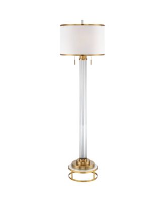 Cadence Modern Floor Lamp with Riser 67 1/2" Tall Crystal Glass Column Satin Brass Linen Drum Shade for Living Room Bedroom Office