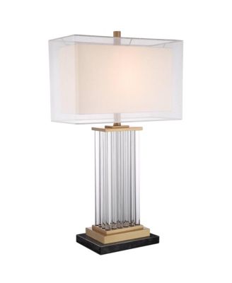 Darcia Modern Table Lamp with Riser 29" Tall Crystal Sheer Outer Linen Inner Shade for Bedroom Living Room Bedside