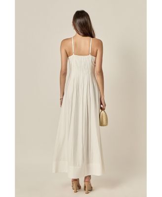 Women's Crochet Flower Trim Sheer Halter Maxi Dress