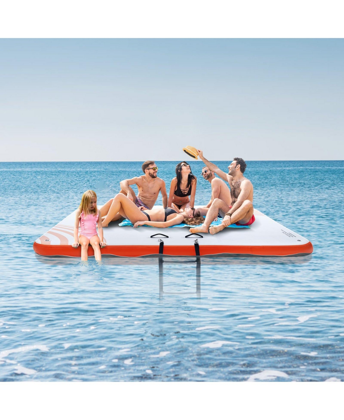 Mecale 10 x 10 Feet Inflatable Floating Dock Platform with Non-Slip Surface and Ladder