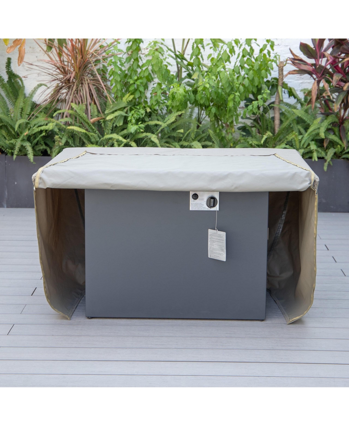 LeisureMod Modern Outdoor Home Decorative Furniture Protection Chelsea Waterproof Fabric Rectangle Fire Pit Table Cover