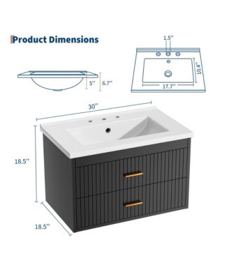 Floating Bathroom Vanity with Sink and Drawers - Wall Mounted Modern Vanity Cabinet, Resin Sink Combo, Water-Resistant Bathroom Cabinet