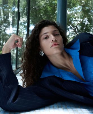 Selection Women's Pinstriped Belted Blazer