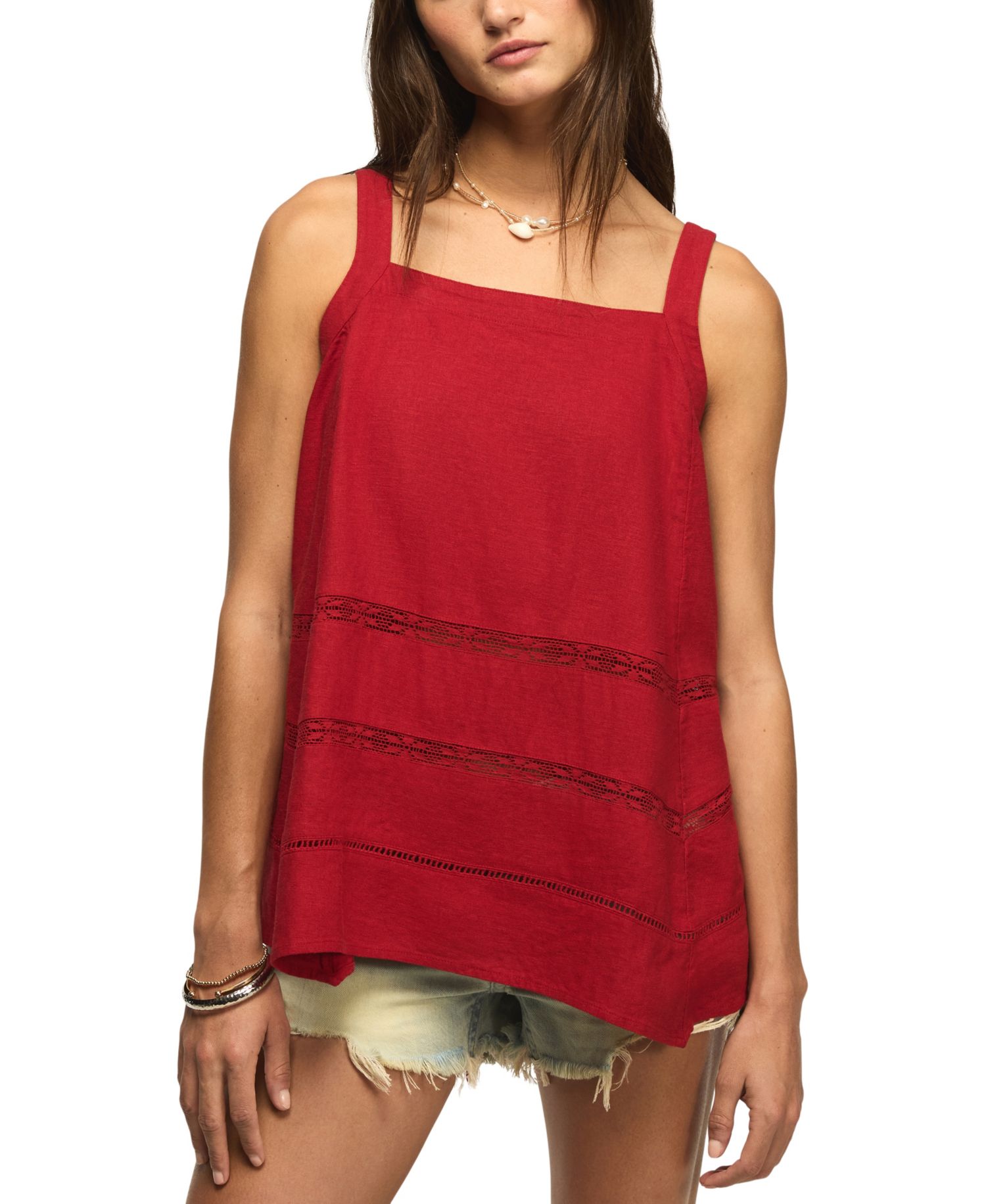 Women's Square Neck Lace Trim Tank Top