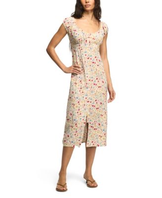 Women's Floral Sweetheart Neck Viscose Midi Dress