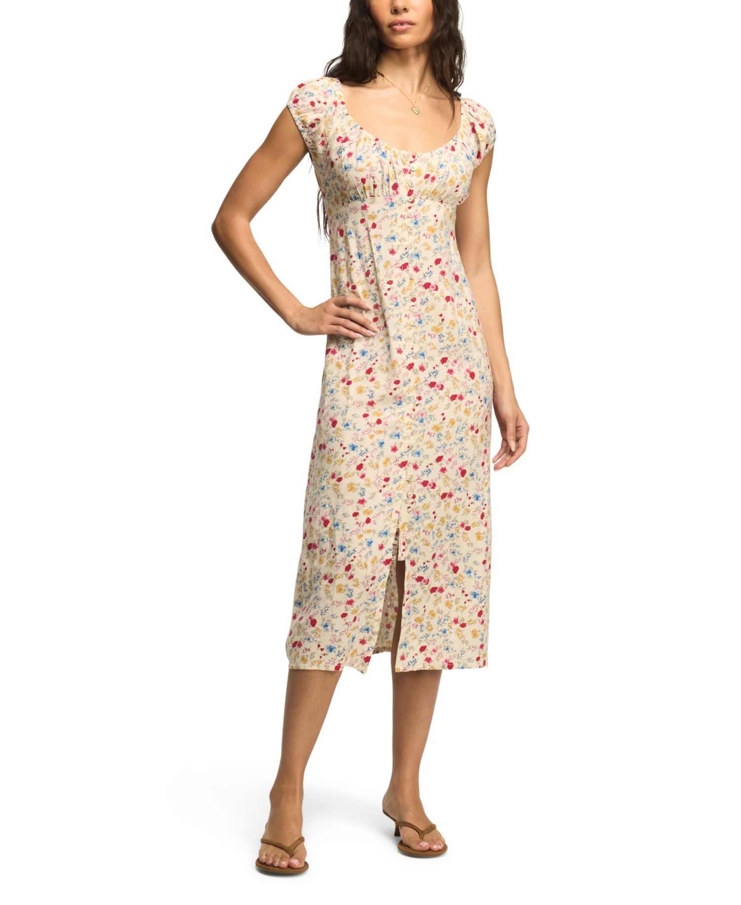 Women's Floral Sweetheart Neck Viscose Midi Dress