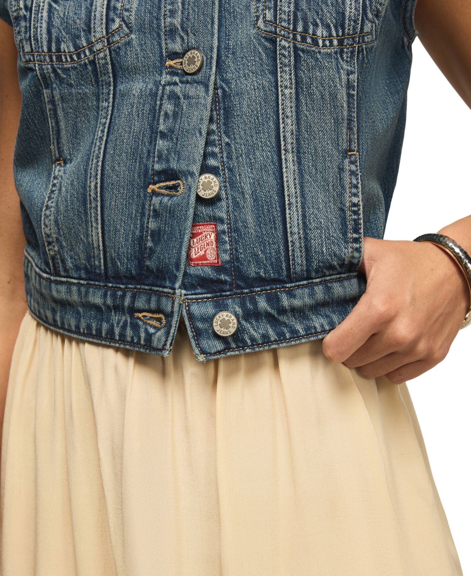 Women's Medium Wash Cropped Denim Trucker Vest
