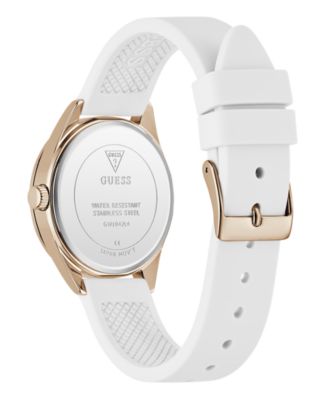 Women's Glitz Rose Gold-Tone Stainless White Pink Silicone Watch, 34mm