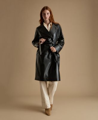 Women's Leather Trench Coat, Black
