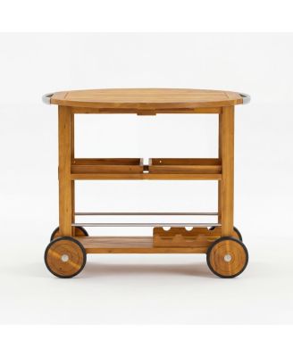 Acacia Wood Bar Cart Foldable Top and Trays, Rolling Patio Server