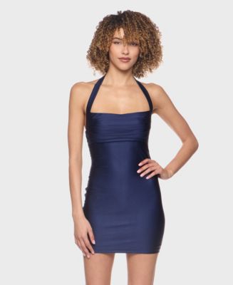 b smart juniors sleeveless bodycon dress Darlin Juniors' Shiny-Knit Halter - Navy Scoop necklineSleevelessDouble spaghetti straps dress GREEK DRESS Black Color:Black White Gold Brushed