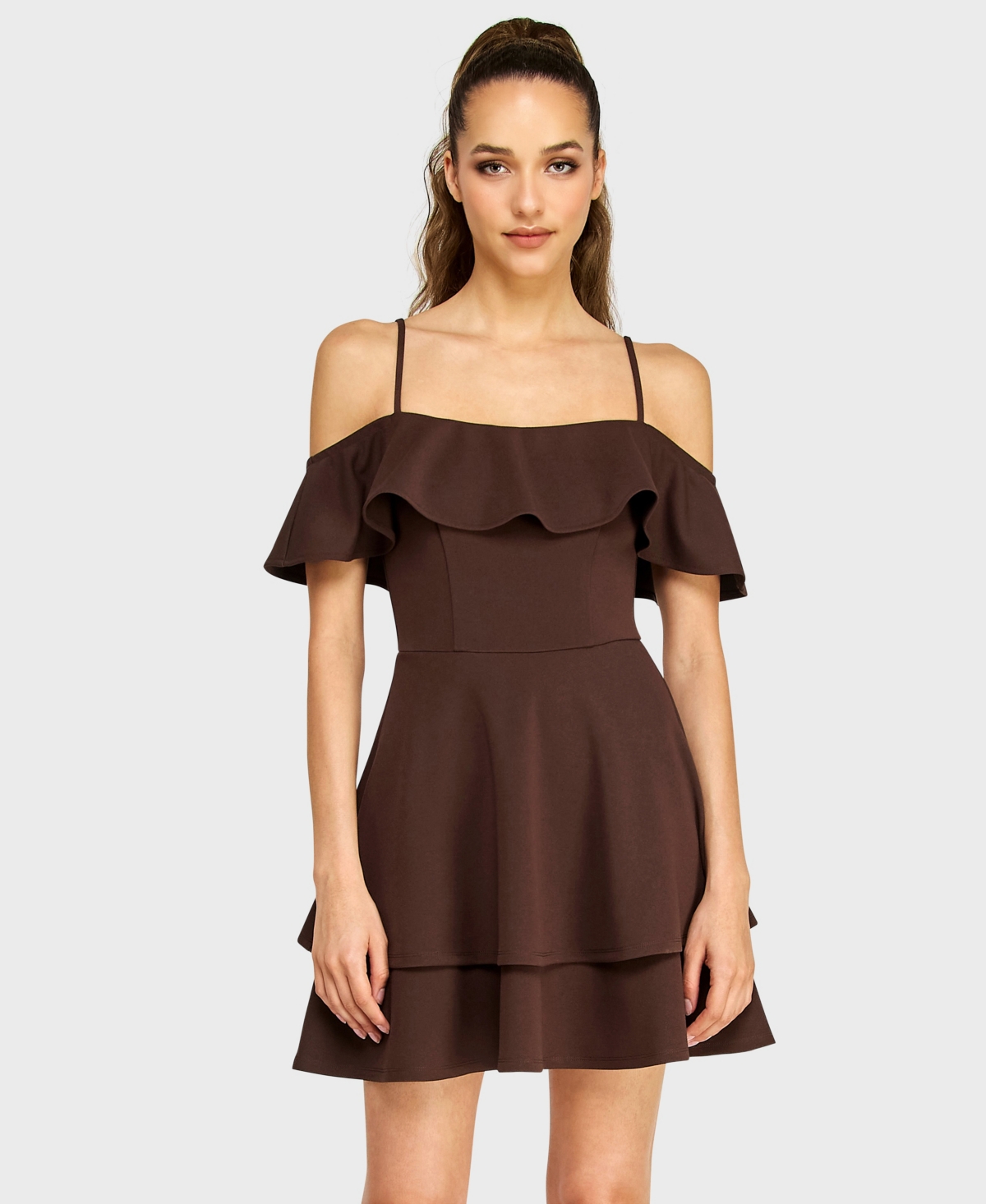 B Darlin Juniors' Ruffled Off-The-Shoulder Dress
