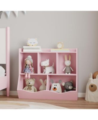 Kids Toy Shelf with 5 Compartments, Mobile Bookcase with Wheels, Multi-Use Organizer for Children's Room, Playroom