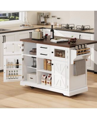 Kitchen Island Drop Leaf, Power, Storage, Glass Door, Wheels