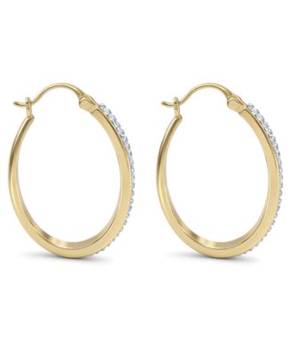 Crystal Tapered Hoop Earrings in Silver-Plate, 1.2"