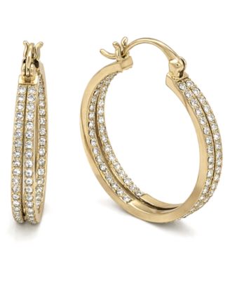 Crystal Small Double Hoop Earrings in Silver-Plate or Gold Plate, 1" image