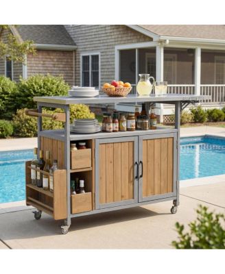 Farmhouse Rolling Outdoor Kitchen Cart Stainless Top