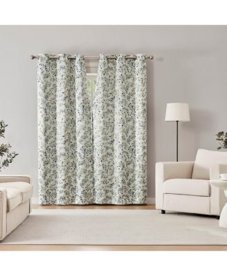 Maureen Painted Botanical Magnetic Closure Blackout Grommet Curtain Panel Pair