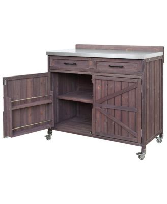  Outdoor Kitchen Island Stainless Top, Drawer, Shelves, Wheels