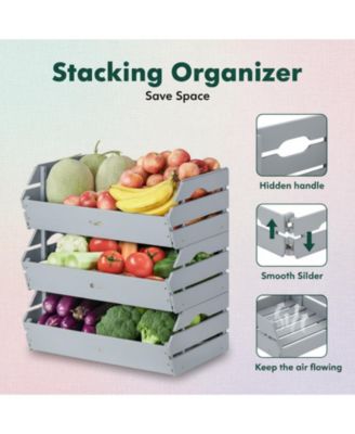 Stackable Wooden Potato Onion Storage Bins Produce Basket with Handles Kitchen Pantry Counter Organization