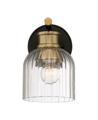 Mid Century Modern Wall Light Sconce Black Brass Hardwired 5 1/2" Fixture Hardwired Clear Glass Shade for Bedroom Bathroom